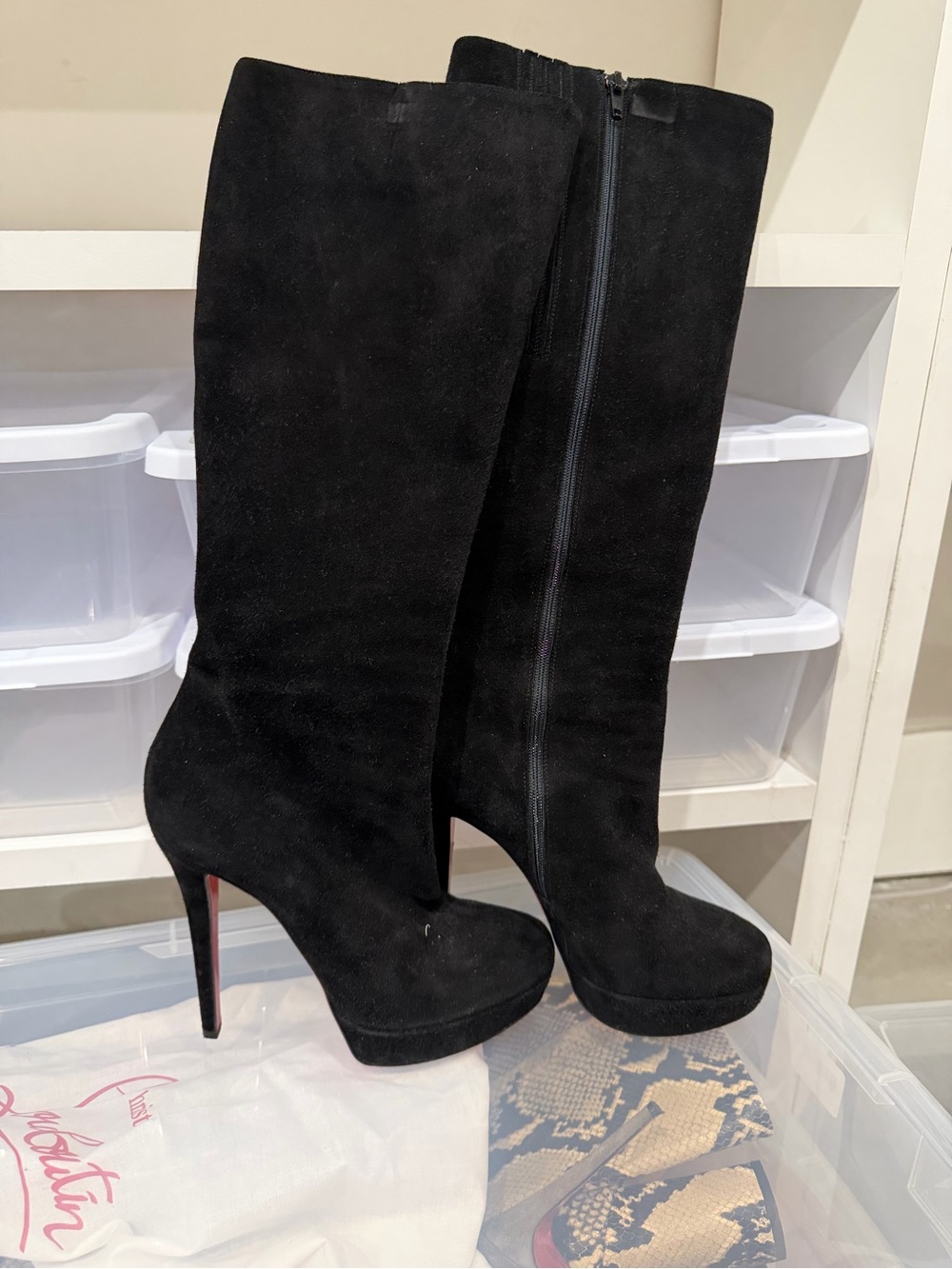 Christian Louboutin Black Suede Over-the-Knee Stiletto Boots